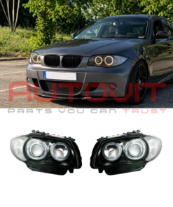 Кристални фарове за BMW E87 Angel Eyes (2004-2011) - черни